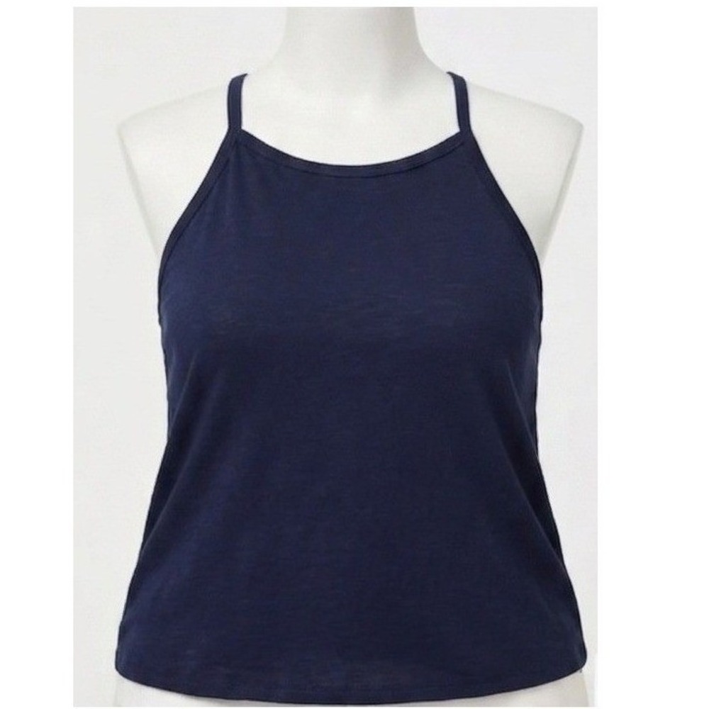 Torrid Navy Blue Crochet Lace Racerback Tank Top Plus Size 4 4XL Cotton Modal